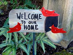 MAILBOX WELCOME to Our Home w/3 CARDINALS