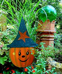 PUMPKIN with STAR HAT Garden Stake